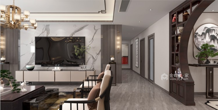 240平翠园锦绣新中式风格-客厅效果图及设计说明