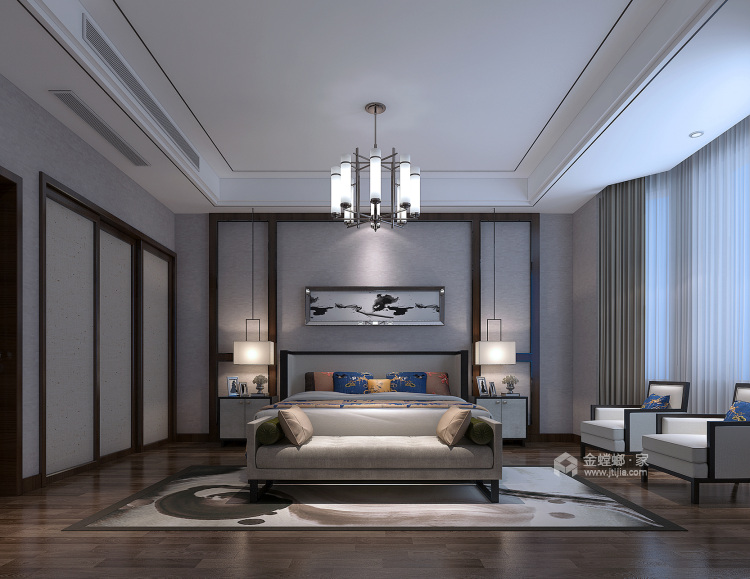 500平滨河名墅新中式风格-卧室效果图及设计说明