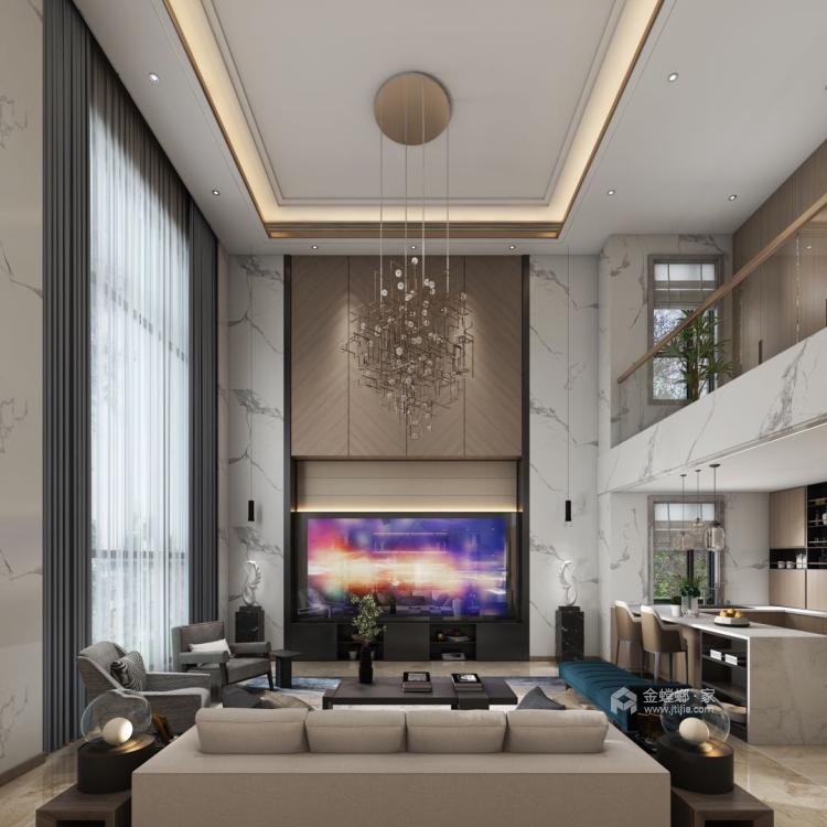 800平传麟湾现代风格-雅致于韵-客厅效果图及设计说明