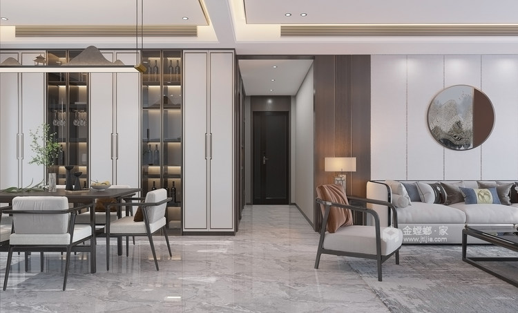 184平滨湖一号新中式风格-演绎简约新中式-客厅效果图及设计说明