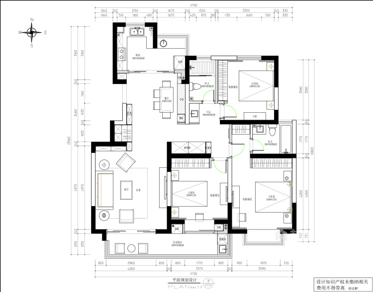 140平湖畔天城现代风格-平面设计图及设计说明