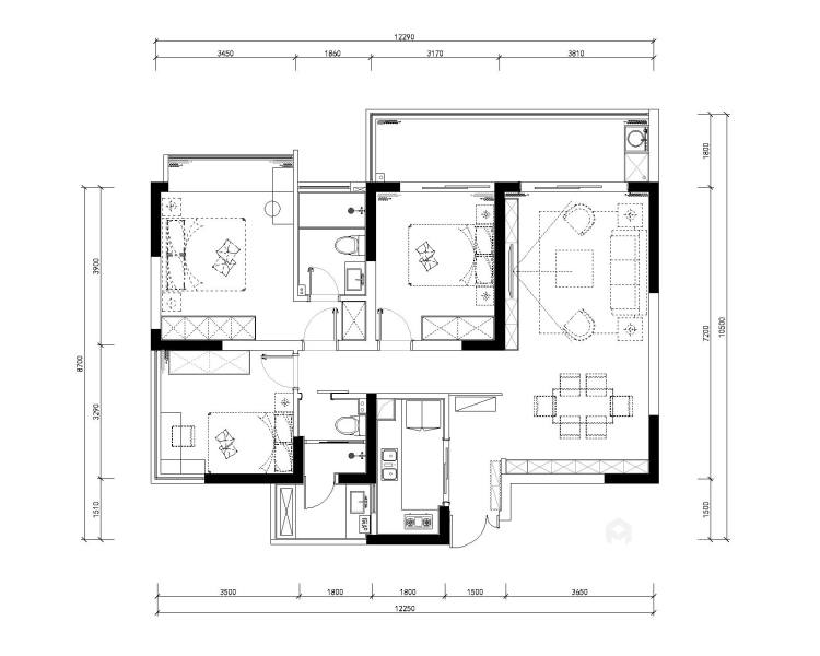 120平凯德世纪名邸现代风格-平面设计图及设计说明