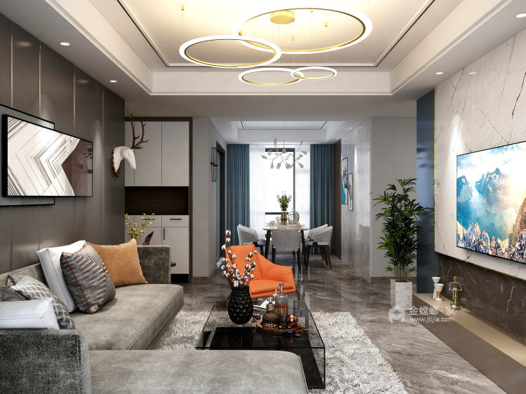 120平国瑞熙墅现代风格-静静享受家庭的温暖-客厅效果图及设计说明