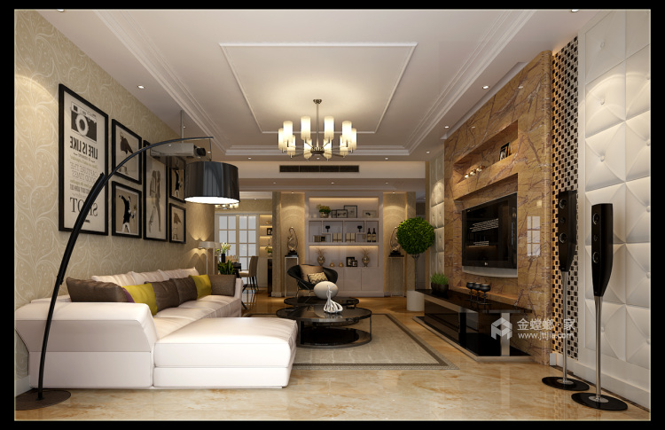 105平升龙城简欧风格-客厅效果图及设计说明