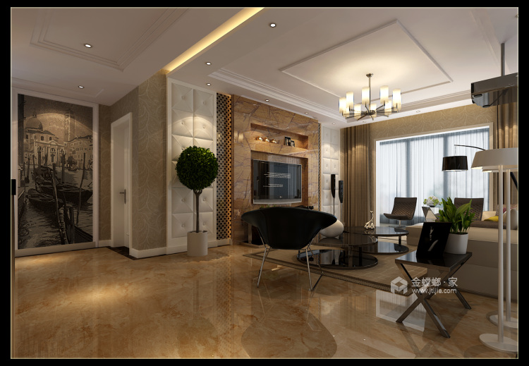 105平升龙城简欧风格-客厅效果图及设计说明