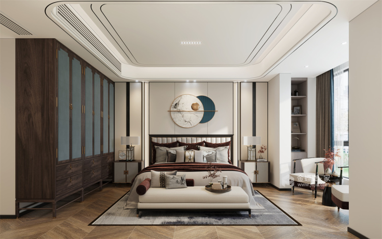 350平新湖明珠城新中式风格-简·东方-卧室效果图及设计说明