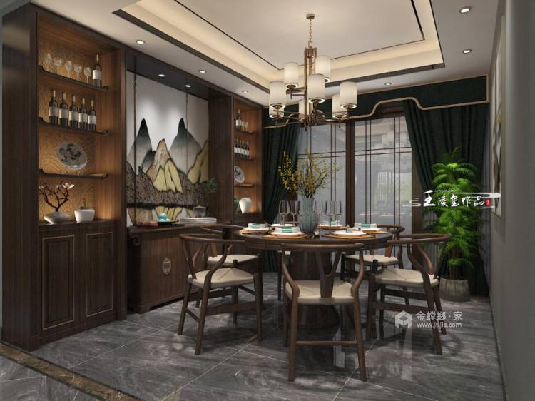 140平中信国安城新中式风格-餐厅效果图及设计说明