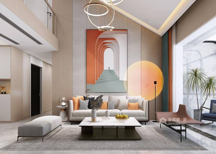 230平中信国安城现代风格-“橙”心如意-客厅效果图及设计说明