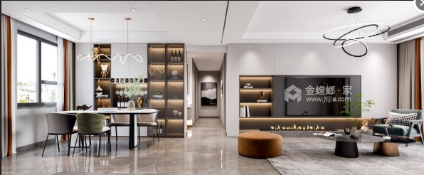 140平美的天铂湾现代风格-舒适生活-客厅效果图及设计说明