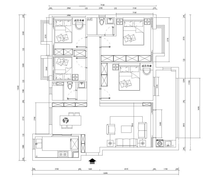 140平美的天铂湾现代风格-舒适生活-平面设计图及设计说明