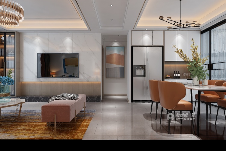 134平东湖湾现代风格-经典的现代轻奢-客厅效果图及设计说明