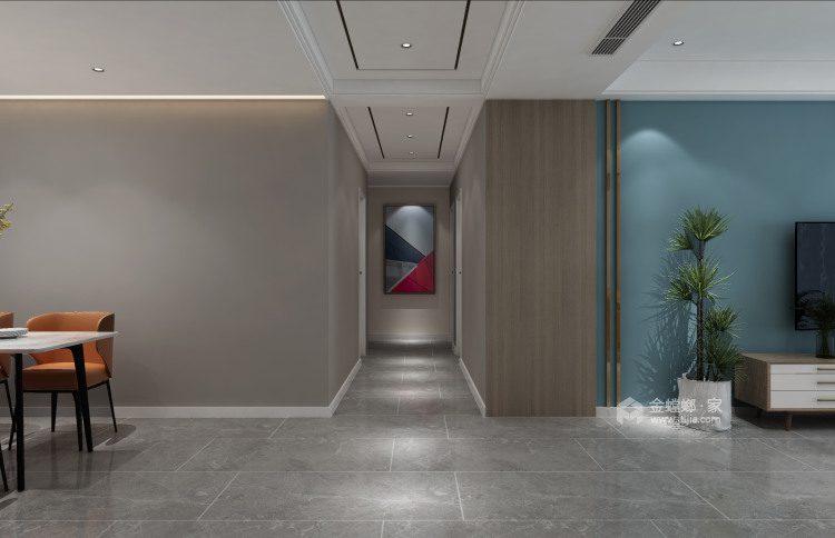 130平外滩首府现代风格-蓝色海洋与浅灰色木纹的碰撞-客厅效果图及设计说明