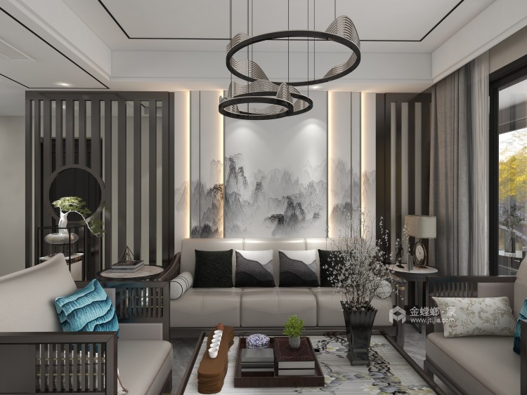 150平天誉新中式风格-客厅效果图及设计说明