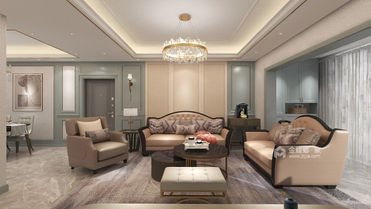 127平棠颂府美式风格-客厅效果图及设计说明