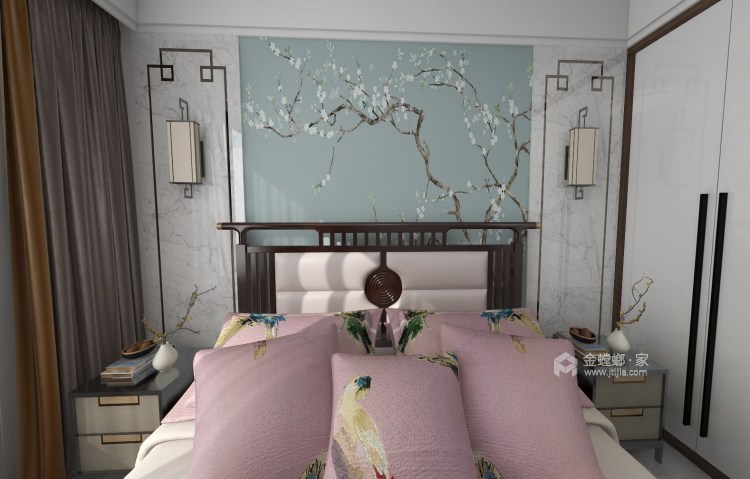 130平龙泽国际新中式风格-卧室效果图及设计说明
