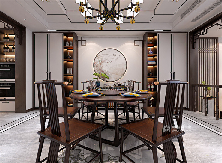 240平东城江南新中式风格-餐厅效果图及设计说明