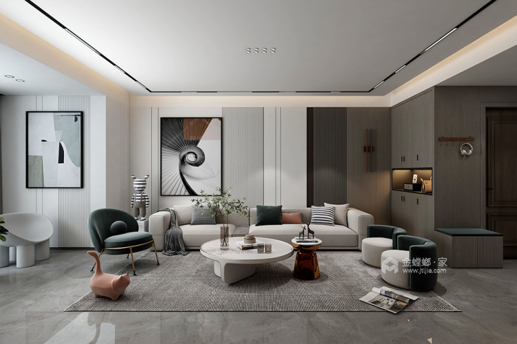 装修设计效果图实景案例_143平都市名园现代风格-金螳螂家装修效果图