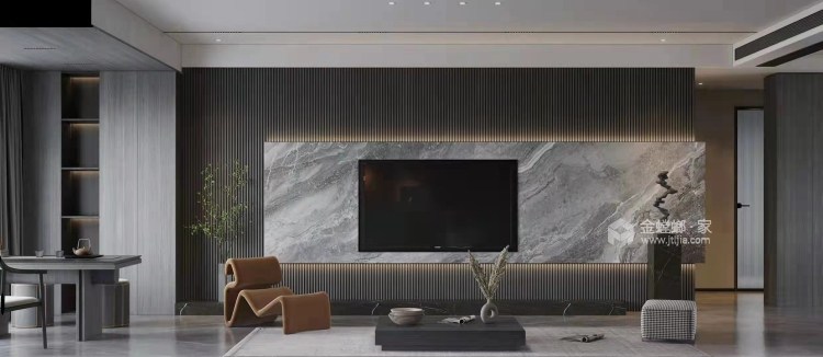 140平碧源月湖现代风格-宁静致远-客厅效果图及设计说明