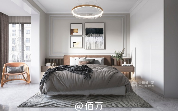 140平碧源月湖现代风格-宁静致远-卧室效果图及设计说明