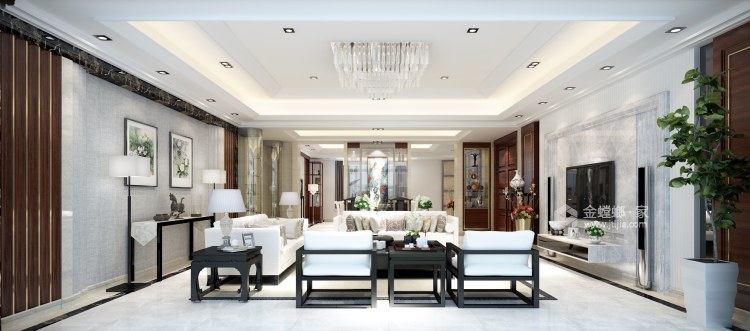 440平荣域福湾新中式风格-客厅效果图及设计说明