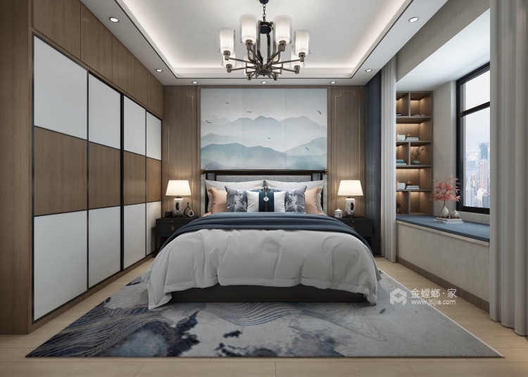 165平和昌盛世城邦新中式风格-卧室效果图及设计说明