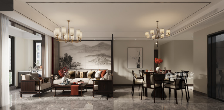 125平永威观澜庭新中式风格-客厅效果图及设计说明