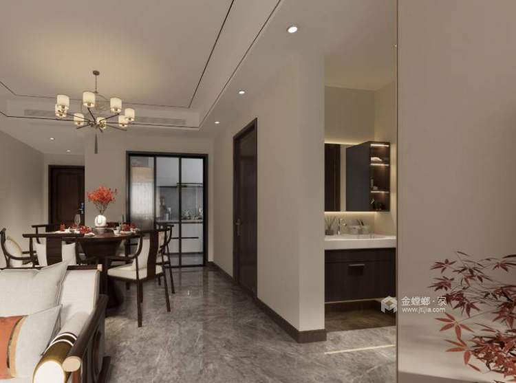 125平永威观澜庭新中式风格-餐厅效果图及设计说明