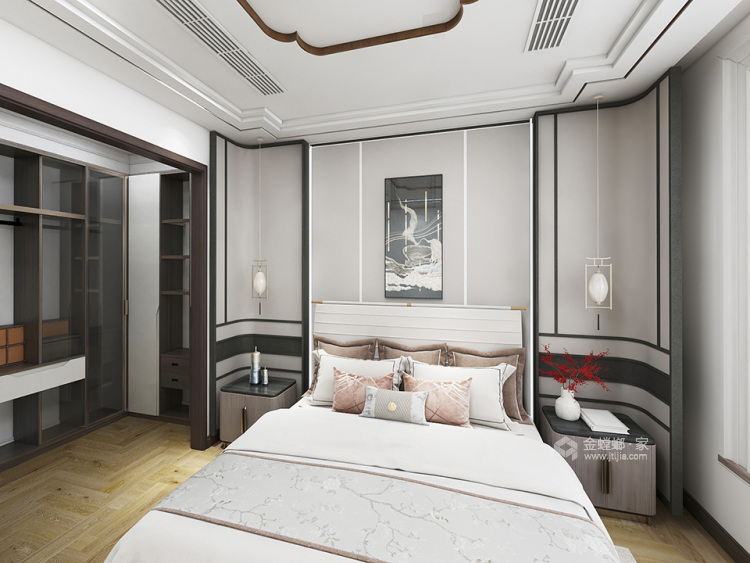 180平新世界花园新中式风格-卧室效果图及设计说明