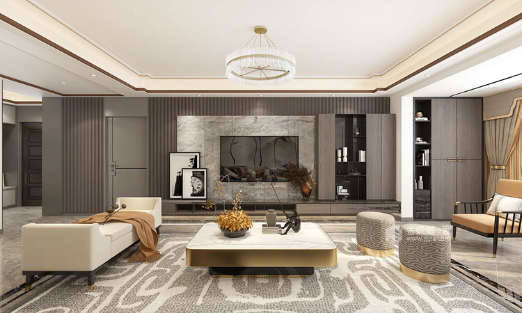 150平上善颐园新中式风格-新中式设计，雅静东方-客厅效果图及设计说明