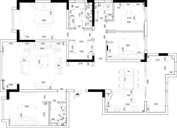 180平孔雀城悦府现代风格-极简设计：纯粹的美，高质量的家！-平面布置图