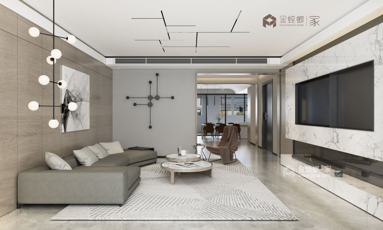 180平孔雀城悦府现代风格-极简设计：纯粹的美，高质量的家！-客厅效果图及设计说明