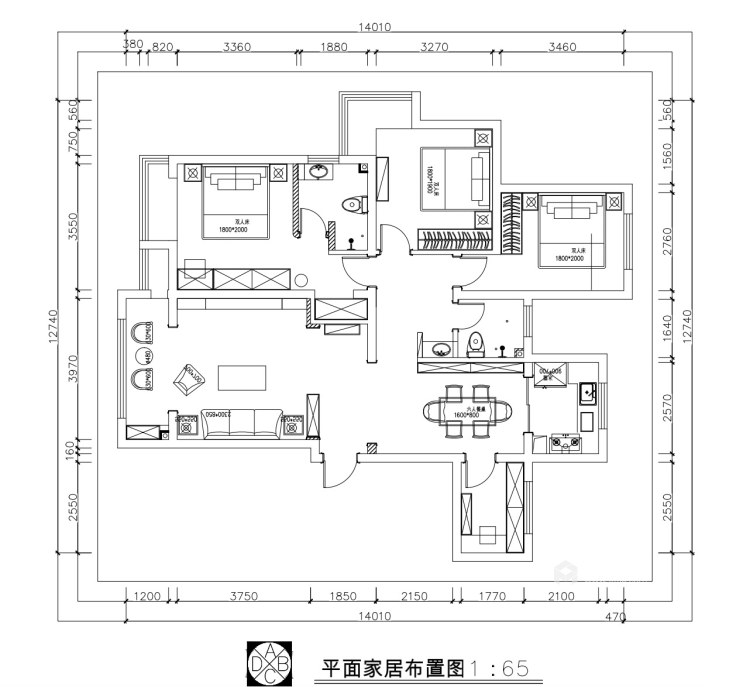 140平高尔夫官邸美式风格-平面设计图及设计说明