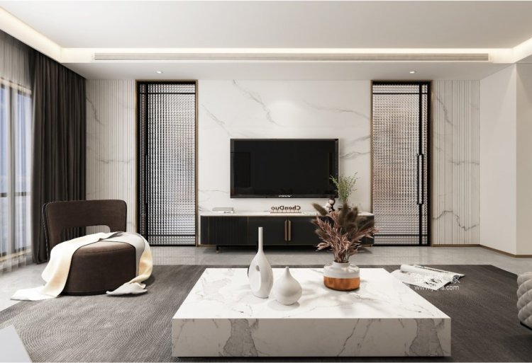200平蓝城诚园现代风格-客厅效果图及设计说明