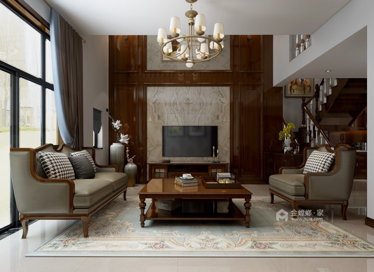 200平普罗旺世美式风格-客厅效果图及设计说明
