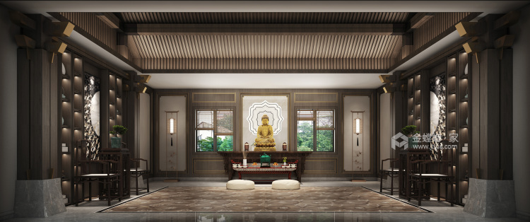 390平万佛寺中式风格-一花一世界  一叶一菩提-餐厅效果图及设计说明