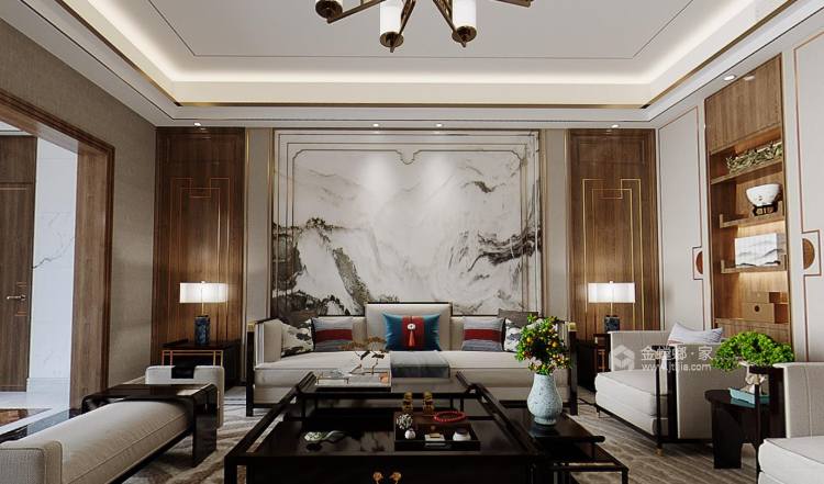 300平保利半山国际新中式风格-客厅效果图及设计说明