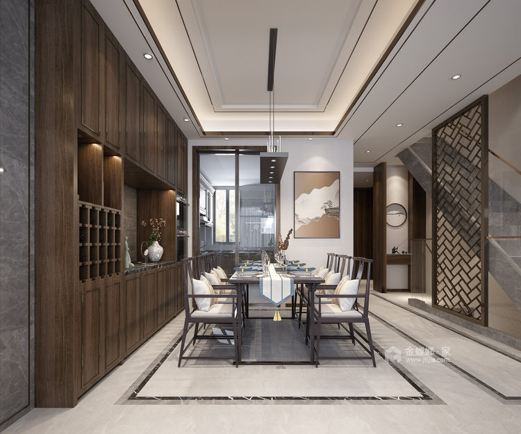 158平湖畔樾山新中式风格-致平淡而温馨的家-餐厅效果图及设计说明