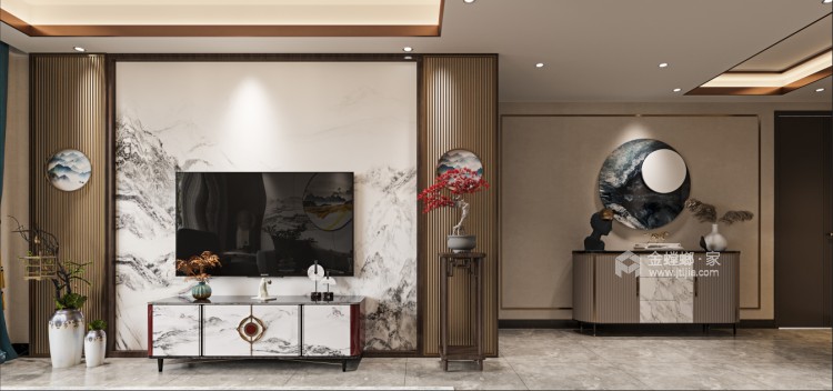 270平金御蓝湖新中式风格-宁静东方 雅韵-客厅效果图及设计说明