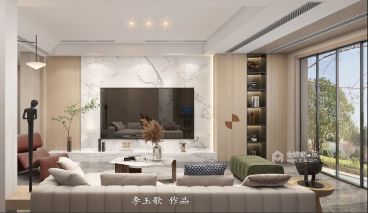 260平金御蓝湖新中式风格-倾听岁月，享受自由-客厅效果图及设计说明