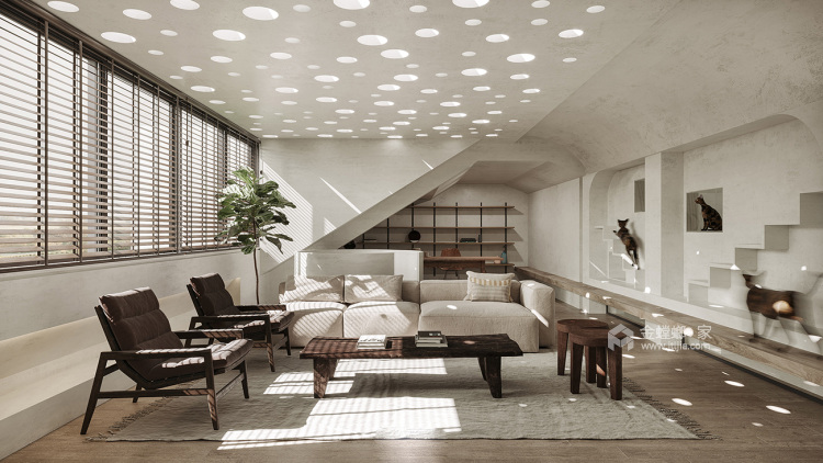 500平森林别墅现代风格-让空间更纯粹-客厅效果图及设计说明