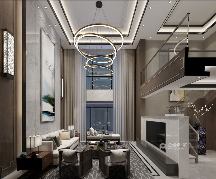 250平未来方舟新中式风格-客厅效果图及设计说明