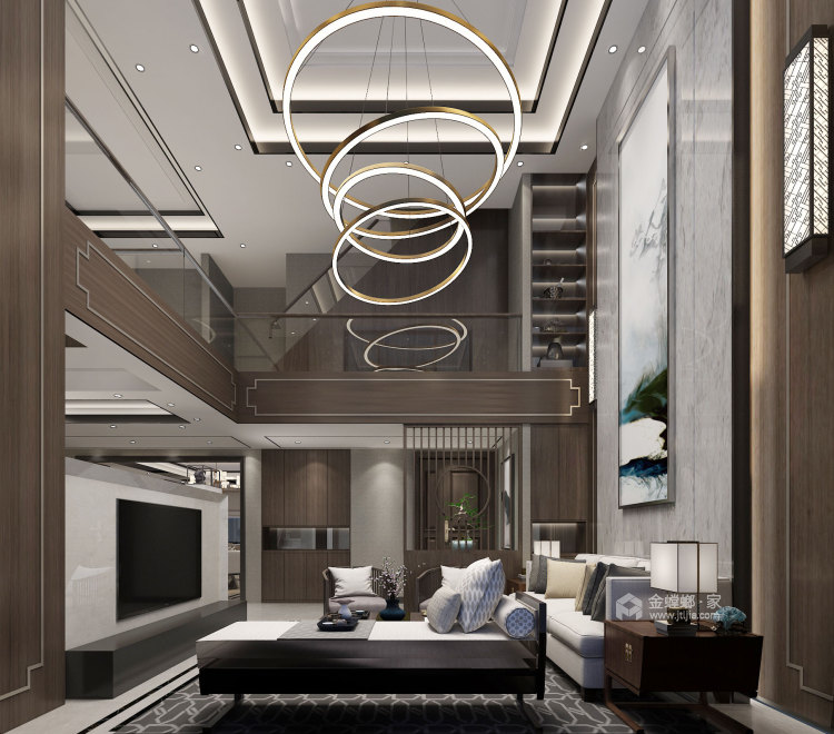 250平未来方舟新中式风格-客厅效果图及设计说明