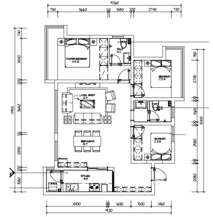 103平玫瑰世纪城现代风格-平面设计图及设计说明