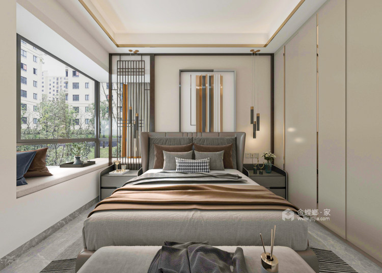 126平万达茂御江国际新中式风格-卧室效果图及设计说明