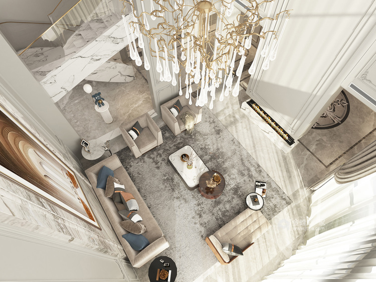 330平自建别墅美式风格-客厅效果图及设计说明