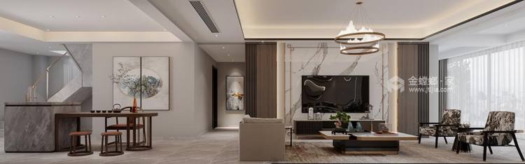 257平金御豪庭新中式风格-客厅效果图及设计说明