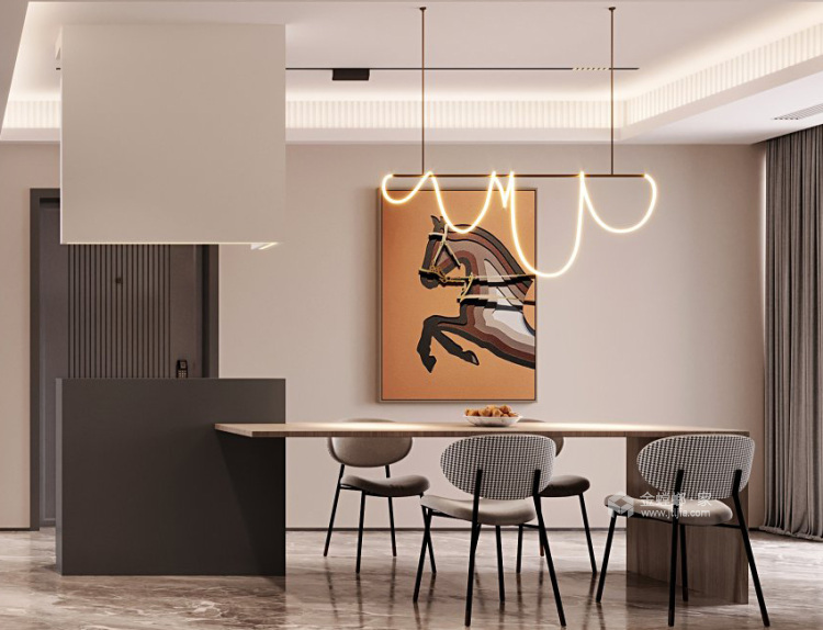 136平玫瑰园现代风格-治愈系-餐厅效果图及设计说明