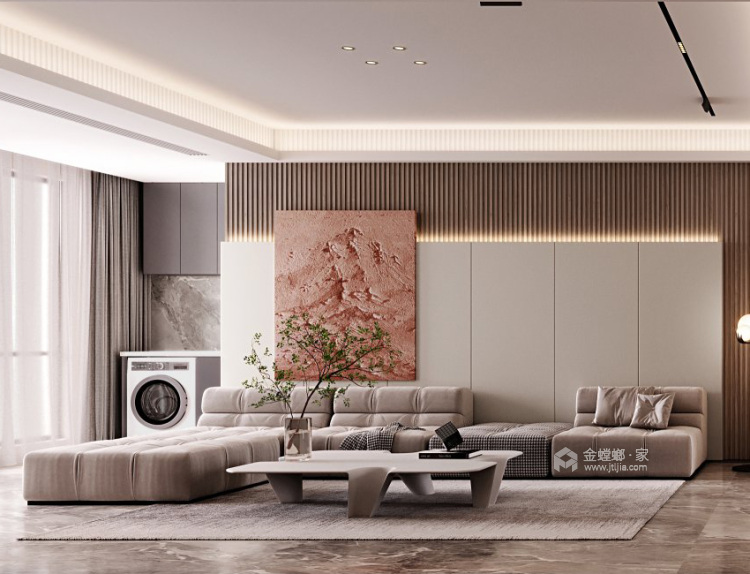 136平玫瑰园现代风格-治愈系-客厅效果图及设计说明