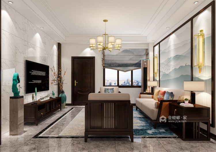 185平北固湾新中式风格-客厅效果图及设计说明