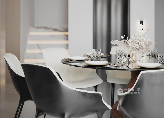 385平临湖台现代风格-惬意舒适的空间-餐厅效果图及设计说明